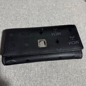 Authentic MCM Black Visetos Logo Embossed Long Wallet